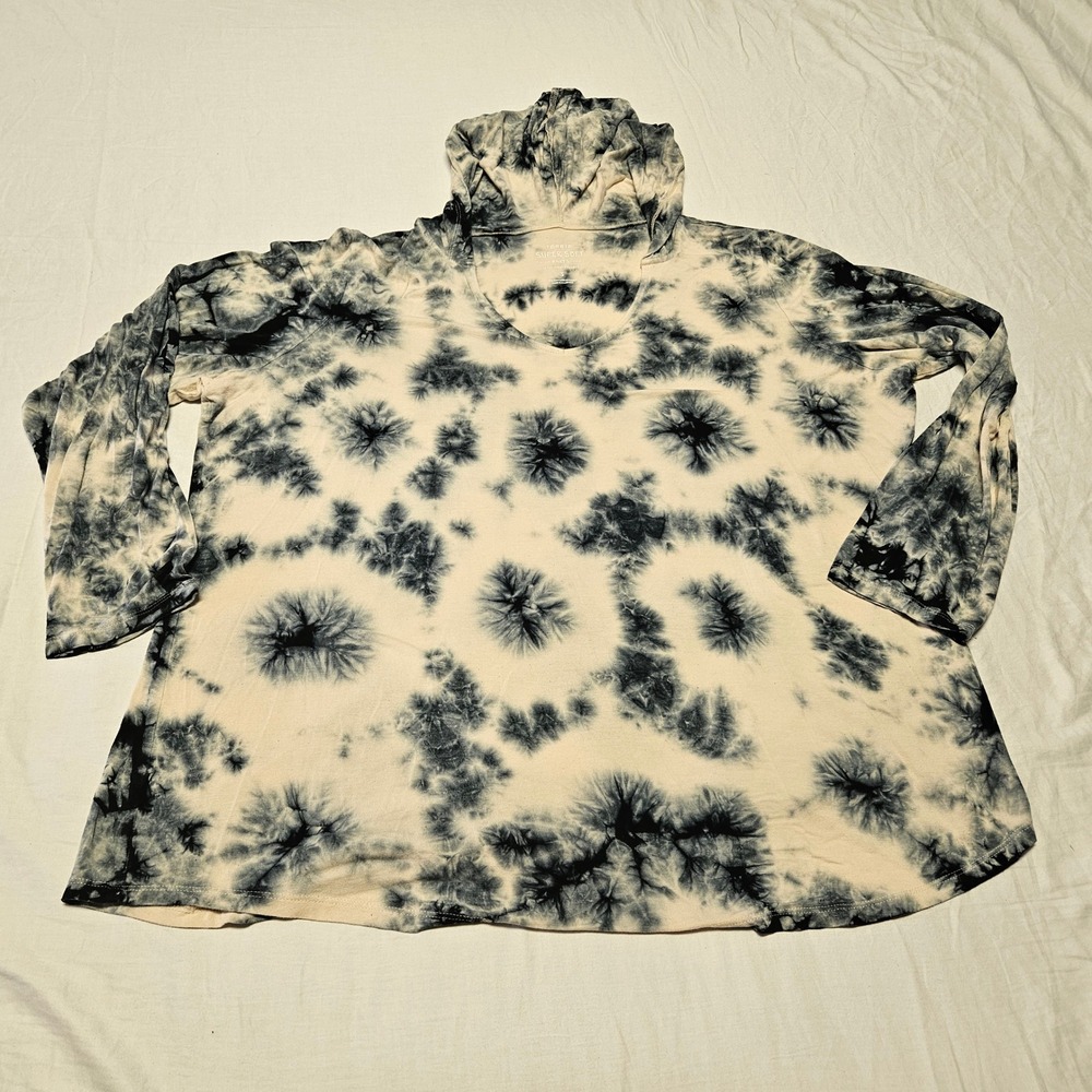 Torrid Hoodie Womens 3 3X Cream Black Tie Dye Super Soft Knit Long Sleeve Top